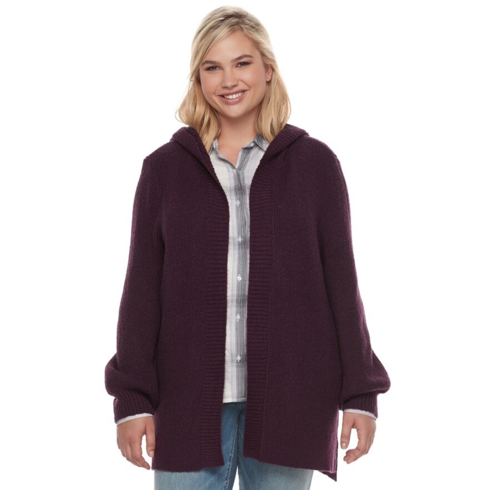 Mudd Bishop Sleeve Hooded Cardigan Purple